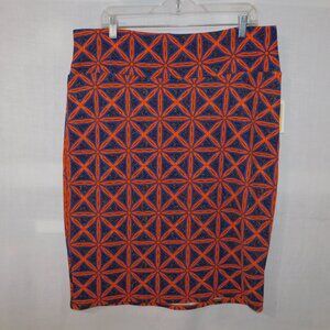 Lularoe Cassie Womens 3XL Blue Orange abstract Pattern Body Con Pencil Skirt NEW